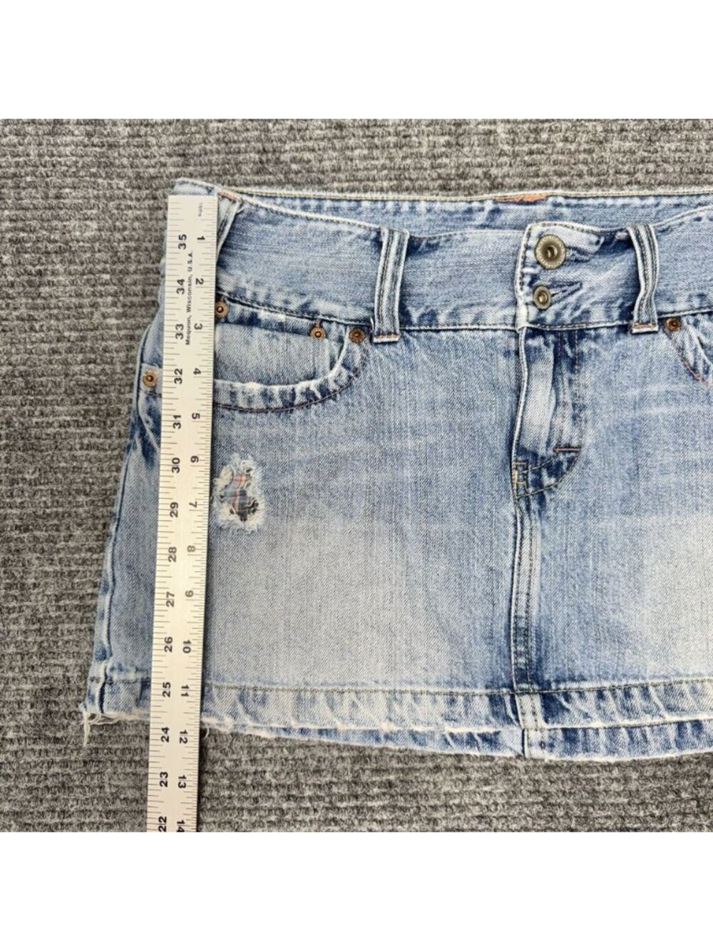 Vtg Y2K American Eagle Micro Mini Skirt Sz 8 Denim Jean Distressed Flap Pockets - Picture 6 of 7